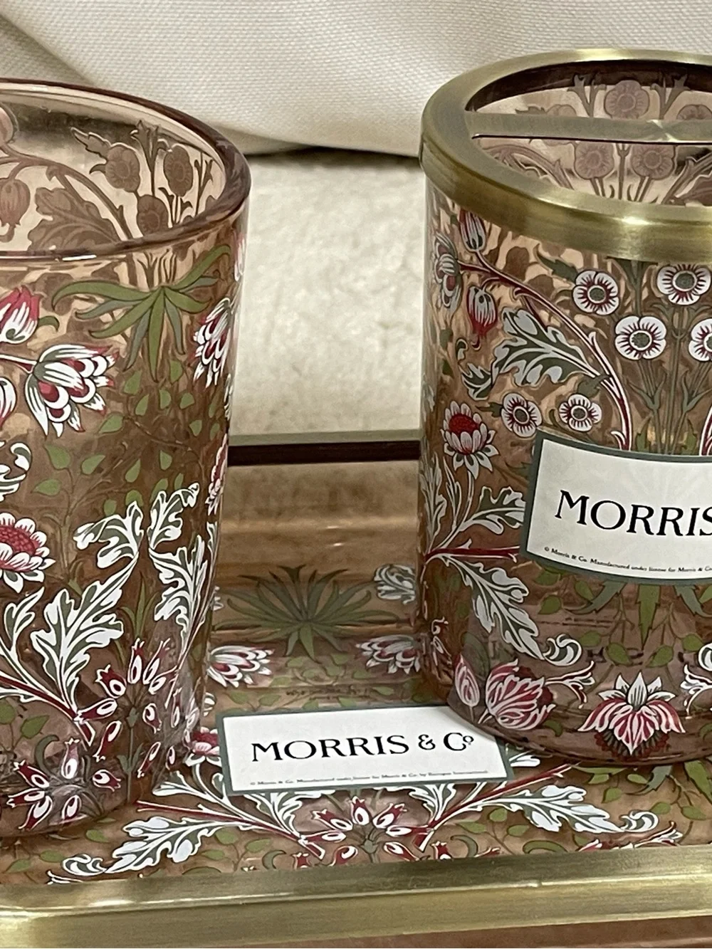Morris & Co. Floral Bathroom Set - Pink & Gold bathroom accessories set of 6